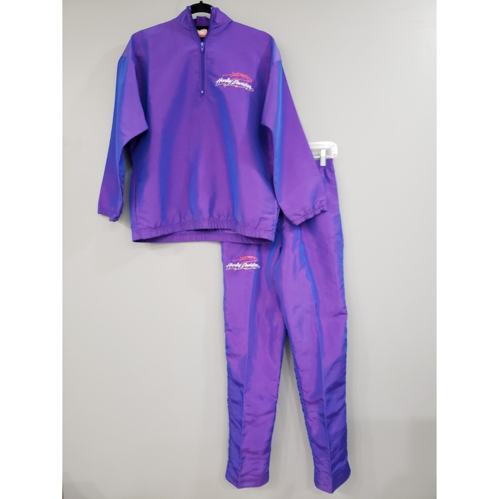 Vintage Harley Davidson Purple Jacket & Pants Nylon Track Set Sz Small